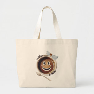 Grand Tote Bag Café Smile Drôle mignon sucré