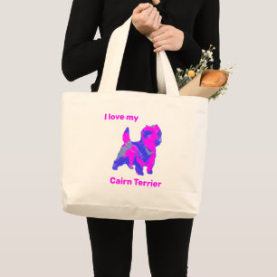 Grand Tote Bag Cairn Terrier Chien Silhouette fou rose chaud