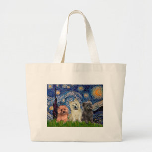 Grand Tote Bag Cairn Terriers (trois) - Nuit étoilée