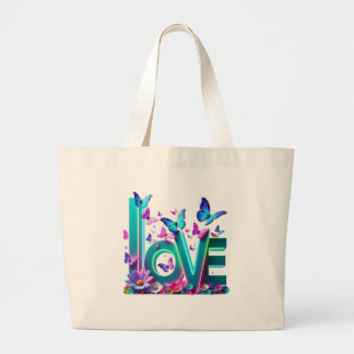 Grand Tote Bag Camiseta Vibrant Love and Butterflies – Colorful F