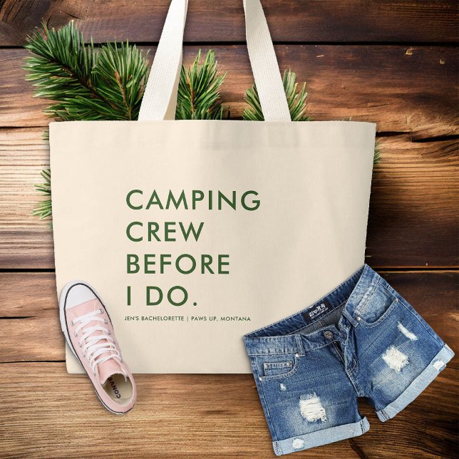 Grand Tote Bag Camp Bachelorette Camping Équipage Bridesmaids Cad (camp bachelorette party forest green bridesmaid gift tote bag)