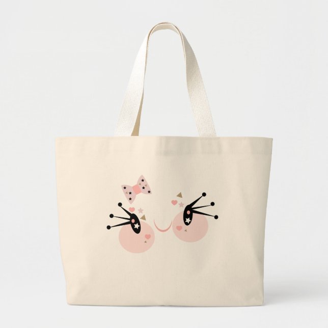 Grand Tote Bag Caractère fille mignonne rose visage souriant (Devant)
