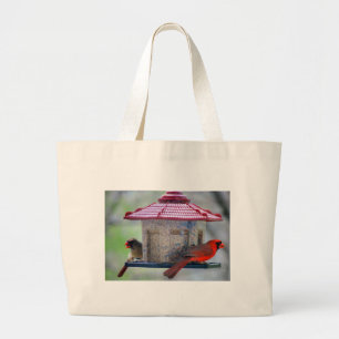 Grand Tote Bag Cardinal mâle et femelle mangeant un snack