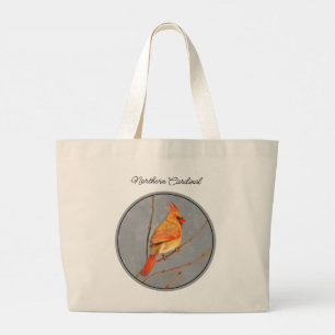 Grand Tote Bag Cardinal Winter Branche Peinture Oiseau original