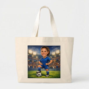 Grand Tote Bag Caricature de star de football/soccer avec photo p