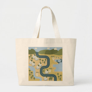 Grand Tote Bag Caricature élégante paysage carte de voyage