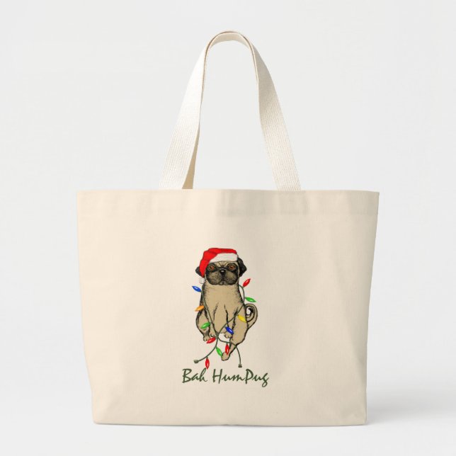 Grand Tote Bag Carlin Chien Bah Humpug Funny Noël (Devant)