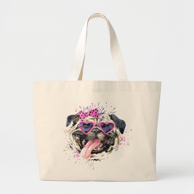 Grand Tote Bag Carlin rose mignon d'aquarelle (Devant)