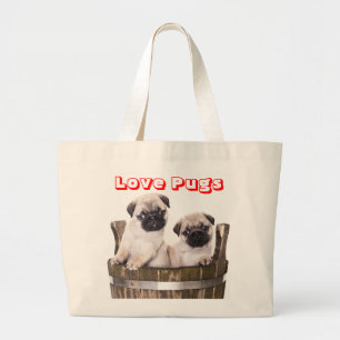 Grand Tote Bag Carlins d'amour Chien coquelicot dans un tonneau d