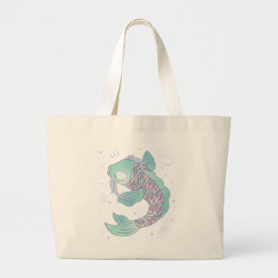 Grand Tote Bag Carpe Koi Pastel Art Populaire Fantaisiste Sous-