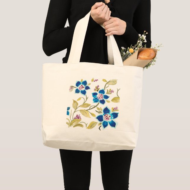 Grand Tote Bag Carreaux floraux de l'abbaye - Flores bleues (Devant (produit))