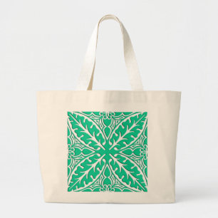 Grand Tote Bag Carreaux marocains - turquoise et blanc