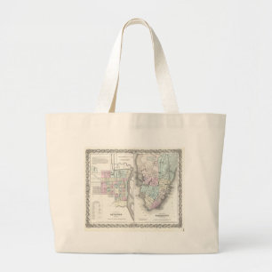 Grand Tote Bag Carte ancienne de Savannah et Charleston (1855)