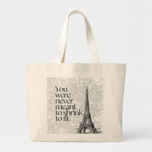 Grand Tote Bag Carte de la rue de Paris et citation de la Tour Ei