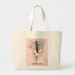 Grand Tote Bag Carte illustrée du Groenland imprimé de l'affiche
