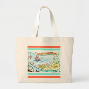 Grand Tote Bag Carte postale illustrée de Nantucket MA