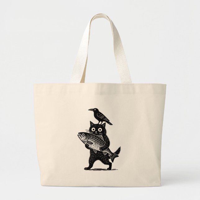 Grand Tote Bag Cat, Crow, and Catch (Devant)