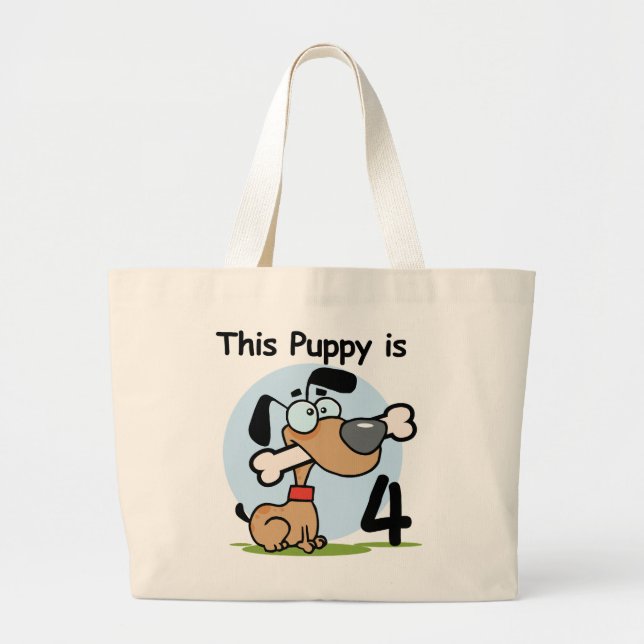 Grand Tote Bag Ce Chiot 4e Anniversaire Tshirts et cadeaux (Devant)