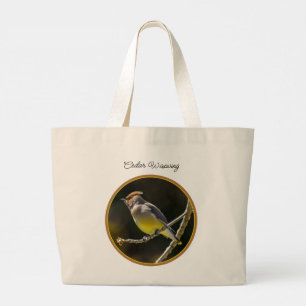 Grand Tote Bag Cèdre cire Songbird Photo originale Oiseau sauvage
