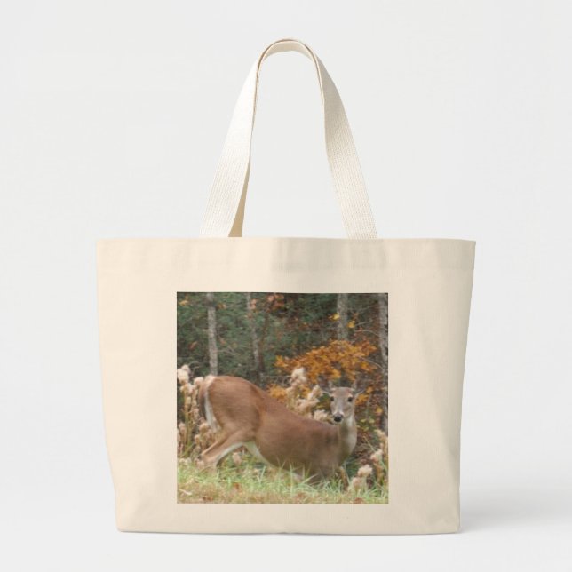 Grand Tote Bag Cerf d'automne dans le lac Arrowhead (Devant)