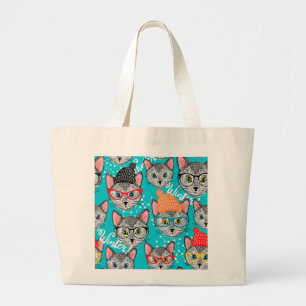 Grand Tote Bag Chat dans le casquette