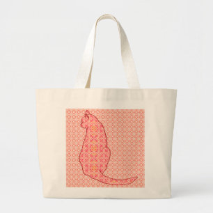 Grand Tote Bag Chat japonais - Coral Orange Batik
