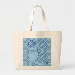 Grand Tote Bag Chat japonais - Kimono bleu
