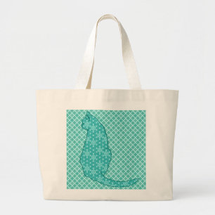 Grand Tote Bag Chat japonais - Kimono turquoise