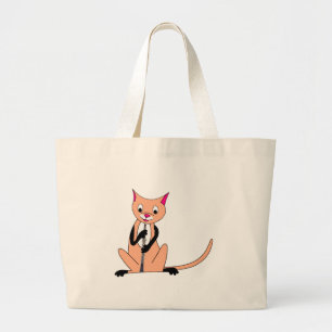 Grand Tote Bag Chat jouant le hautbois