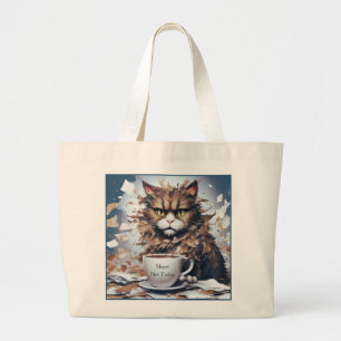 Grand Tote Bag Chat Jumbo Fourre-tout avec un mignon message "Pas