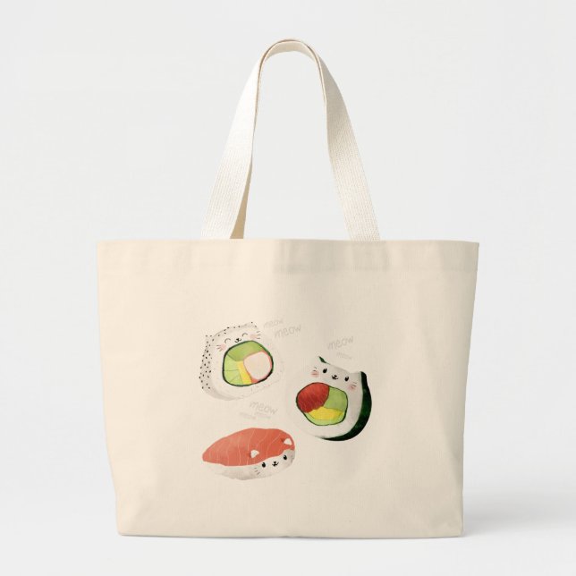 Grand Tote Bag Chat mignon de sushi (Devant)