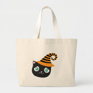 Grand Tote Bag Chat noir aux yeux tristes et Casquette lunatique