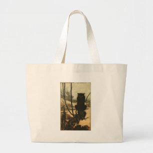 Grand Tote Bag Chat noir d'Halloween effrayant vintage Rackham