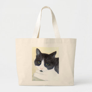 Grand Tote Bag Chat noir et blanc