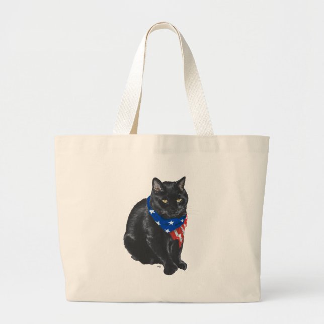 Grand Tote Bag Chat noir patriotique (Devant)