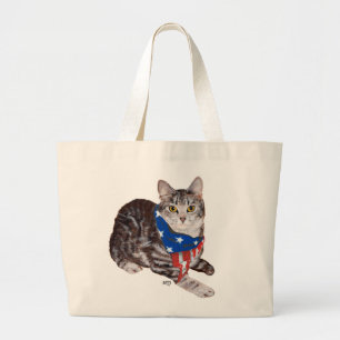 Grand Tote Bag Chat tabby American Shorthair patriotique