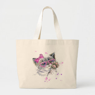 Grand Tote Bag Chaton mignon d'aquarelle