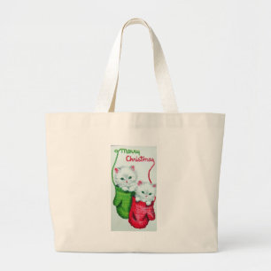Grand Tote Bag Chatons en Mittens Joyeux Noël