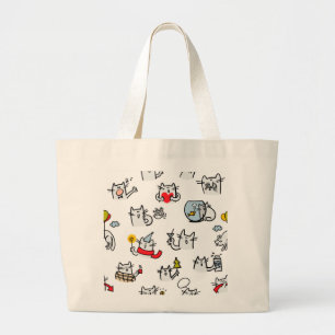 Grand Tote Bag Chats amusants, lait et magie.