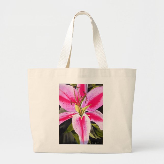 Grand Tote Bag Chaud rose fleur de laine aquarelle pop art peintu (Devant)
