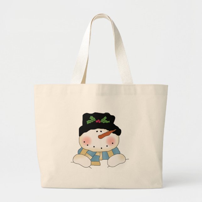 Grand Tote Bag Chemises et cadeaux Snowman souriants (Devant)