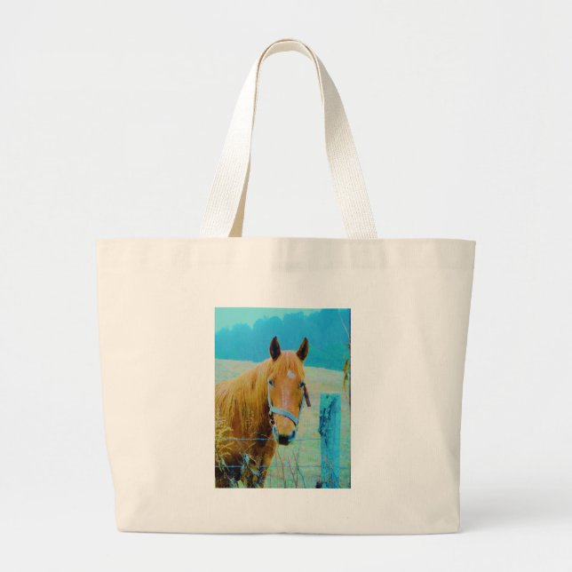 Grand Tote Bag Cheval bleu Denim teinté (Devant)