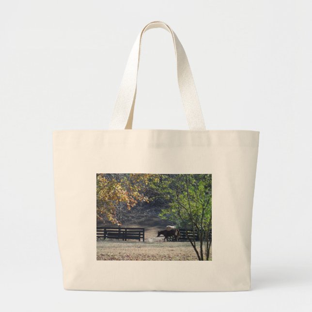 Grand Tote Bag Cheval Brown à pied à travers la clôture (Devant)