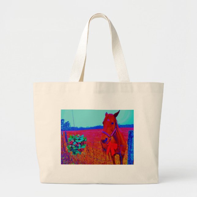 Grand Tote Bag Cheval Brown couleur Noël : ajouter le nom (Devant)
