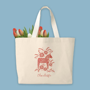 Grand Tote Bag Cheval de Dala suédois personnalisé