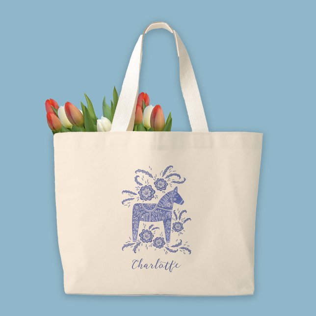 Grand Tote Bag Cheval de Dala suédois personnalisé (Créateur téléchargé)