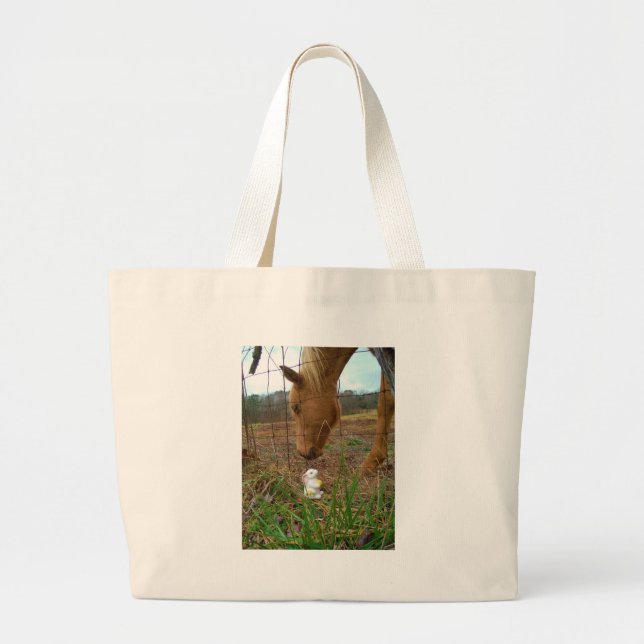 Grand Tote Bag cheval et fleur de printemps Bunny (Devant)