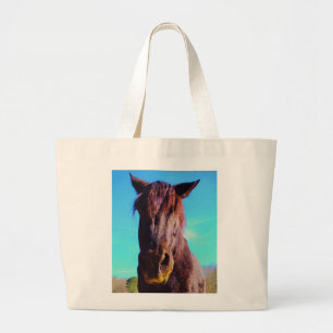Grand Tote Bag Cheval pourpre avec Bouche verte
