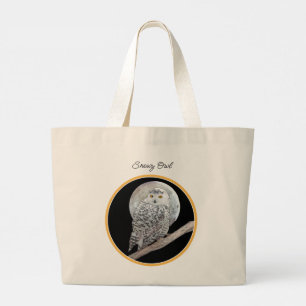 Grand Tote Bag Chevêche des neiges et peinture de lune Oiseaux sa