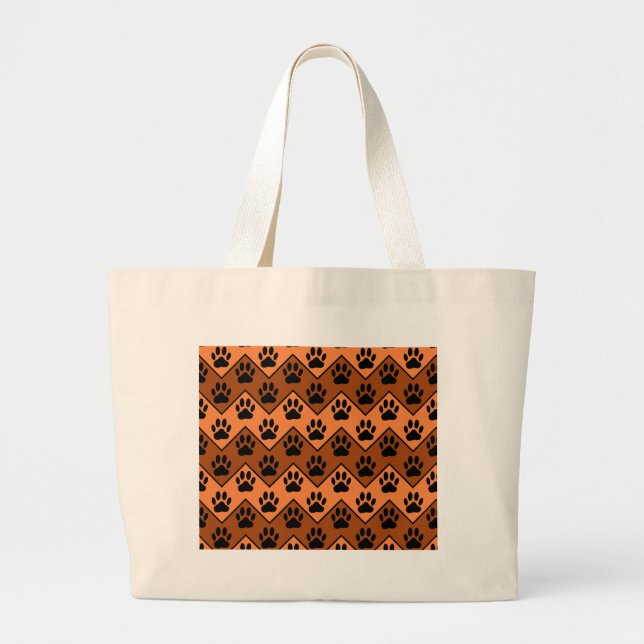 Grand Tote Bag Chevron Orange Brown Avec Motif Paw Chien (Devant)